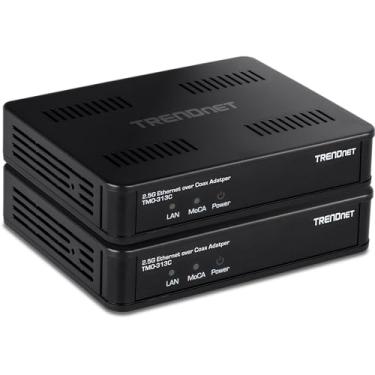 Imagem de TRENDnet Adaptador Ethernet sobre coaxial de 2,5 Gbps (pacote com 2), TMO 313C2K, 1 entrada coaxial MoCA coaxial tipo F, 1 porta LAN RJ45 de 2,5 Gbps, compatível com NDAA e TAA