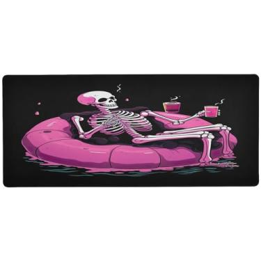Imagem de Wassud Tapete de mouse esqueleto rosa para jogos com base de borracha antiderrapante, mouse pad longo para teclado de computador com borda costurada, almofada grande à prova d'água para escritório