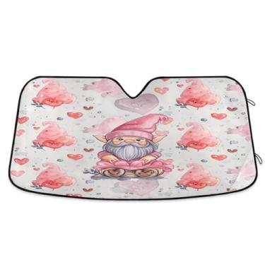 Imagem de Wassud Para-sol para para-brisa de carro rosa gnomo, persianas refletivas para janela frontal de carro, protetor de viseira de sol bloqueia raios UV, persiana dobrável sanfonada para carro, caminhão