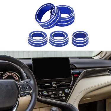 Imagem de Hihaha AC Media Radio Volume Tune Mirror Control Switch Knob Cover Ring para Toyota Camry 21-23 / Acabamento de decalque interior/liga de alumínio elegante/5 peças azul