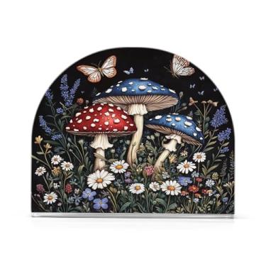 Imagem de Qilmy Porta-guardanapos, cogumelos e margaridas, borboletas, porta-guardanapos para mesas, cozinha, restaurante, decoração de casa, suporte decorativo moderno para guardanapos de coquetel de papel de