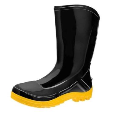 Imagem de Bota Galocha Pvc Médio Preto Com Solado Amarelo Vulcaflex 42, 42, Galo