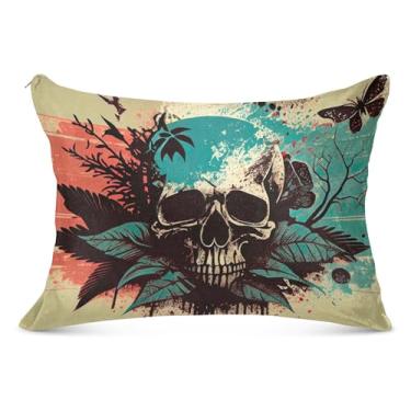 Imagem de Fronha de almofada fofa de cabeça de caveira em aquarela vermelha azul com zíper King Queen tamanho padrão almofada fofa macia grande para o corpo, tamanho Queen, 50,8 cm x 76,2 cm