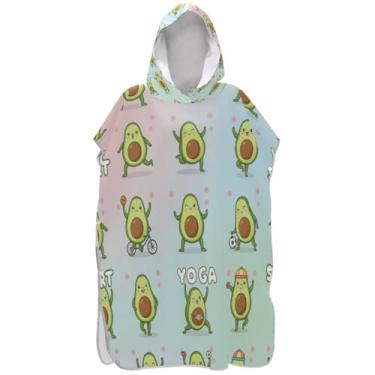 Imagem de Joisal Roupão para adultos poncho de surfe toalha de banho com capuz leve unissex adulto poncho com capuz fofo desenho animado abacate pastel