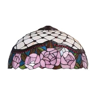 Imagem de Cúpula de Abajur Tiffany de Reposição, Cúpula de Vidro Colorido Estilo Rosa de 40 cm, Capa de Luz com Design de Flor Rosa Antiga, Somente para Abajur de Mesa, Abajur de Chão, Luminária Pende