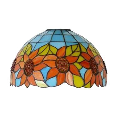 Imagem de Cúpula de reposição Tiffany, 30,5 x 18 cm, vitral com girassol, capa de luz com flor laranja, encaixe de 4,1 cm para luminária de chão arqueada, luminária de chão tipo tocha ou pendente, azu