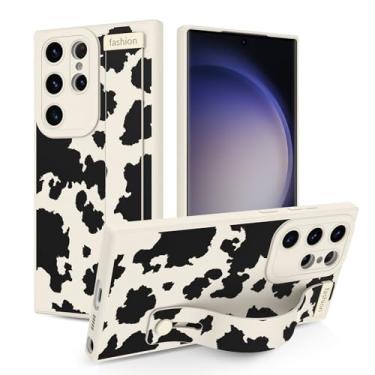 Imagem de Jefonha Capa para Samsung Galaxy S23 Ultra 6,8 polegadas lançado em 2023, capa de silicone com alça para mulheres e meninas, capa protetora com suporte ajustável para S23 Ultra, vaca leiteira