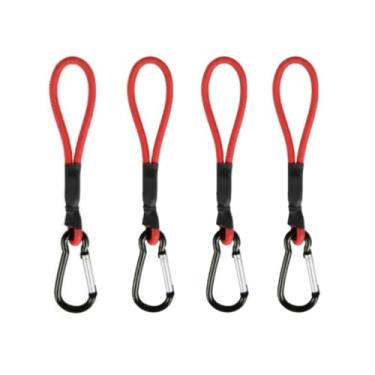 Imagem de Cabos elásticos para ambientes externos com mosquetões, cordão de choque ajustável para acampamento, amarração de lona e tiras de rede, pacote com 4, vermelho