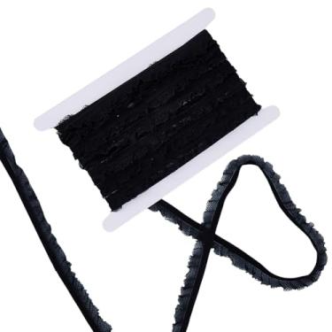 Imagem de GORGECRAFT 10 jardas de borda de renda elástica 16 mm de largura fita elástica preta com babados e bordas de poliéster para corte de borda de poliéster para costura faça você mesmo artesanato tiaras