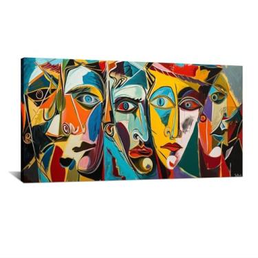 Imagem de Impressão em tela arte de parede geométrica ilustrações abstratas decoração de arte retrato boho colorido para sala de estar quarto escritório - (72 x 142 cm) moldura interna de 71 x 142 cm