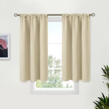 Imagem de BGment Cortinas bege para janela de cozinha 76 cm de comprimento - Cortinas blecaute pequenas com bolso de varão, persianas escurecidas para janelas de banheiro Rv Café, 2 painéis