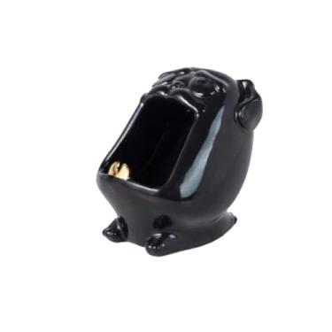 Imagem de Cinzeiro de cerâmica cinzeiro de mesa criativo em forma de filhote de cachorro suporte de cinzas para acessórios de suporte de decoração de escritório (preto)