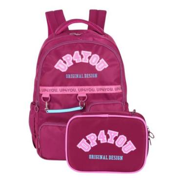 Imagem de Mochila De Costas Escolar Up4you + Estojo Box Juvenil, Vinho