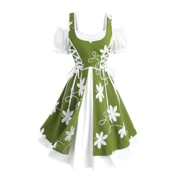 Imagem de ROSE GAL Plus Size Women Medieval Renaissance Costume Flower Stitching Lace-up Puff Sleeve Fairy Dress with Pockets(Green/1X)