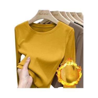 Imagem de Camiseta Térmica Feminina De Inverno De Manga Longa Com Gola Redonda E