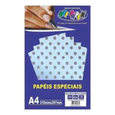 Imagem de Papel Bolinha Metalizada Azul A4 120g 10 Fls - Off Paper