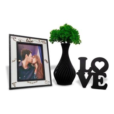 Imagem de Kit Decoração Sala Rack- Love, Porta Retrato, Vaso E Planta