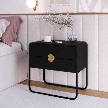Imagem de Mesa de Cabeceira 60cm 2 Gavetas Organica Pé Metal Luna Artesano, Nero