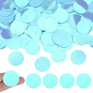 Imagem de HOBBIESAY 220 Paillettes de paetês redondos planos turquesa de 30 mm Paillettes soltos de lantejoulas de costura artesanal apliques de arte iridescentes em PVC Glitters Paillette Hole Sequin para