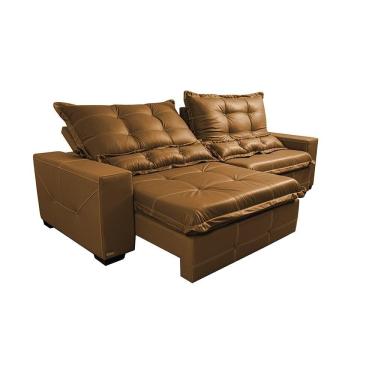 Imagem de Sofá De Courino Retrátil E Reclinável 2,55m Cama Inbox Bourbon Softgel D40 Caramelo