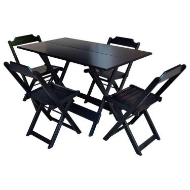 Imagem de Conjunto De Mesa Com 4 Cadeiras De Madeira Dobravel 120X70 Preto - Preto