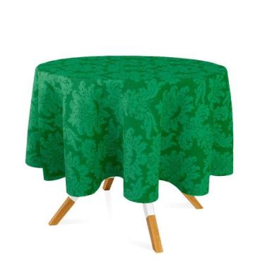 Imagem de Toalha de Mesa Redonda em Tecido Jacquard Verde Medalhão Tradicional -