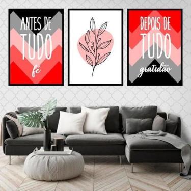 Imagem de Kit 3 Quadros Fé Gratidão Vermelho E Preto 45X34 Vidro Preta - Quadros