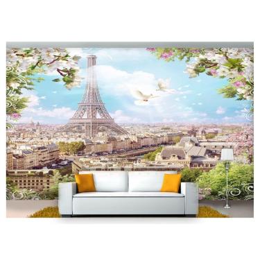 Imagem de Papel De Parede Paisagem Digital Flores Eiffel  Dah42