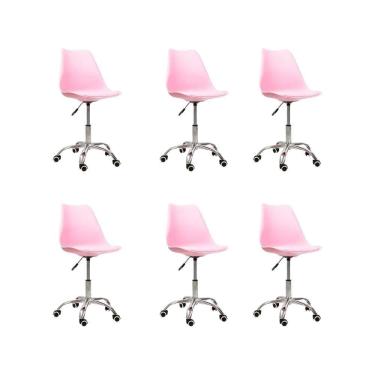 Imagem de Kit 06 Cadeiras Office Base Cromada Giratória Saarinen Rosa