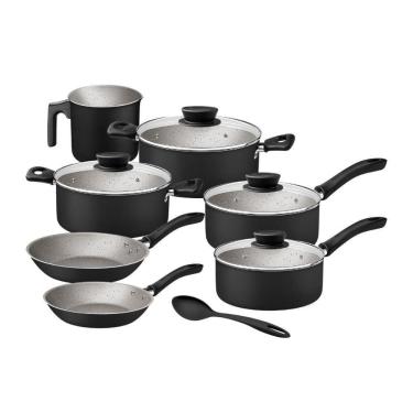 Imagem de Jogo De Panelas 7 Peças Preto Linz Antiaderente E Colher Tramontina