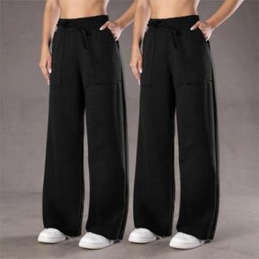 Imagem de Kit 2 Calça Pantalona Moletinho Feminina Com Bolso Elegante Casual Confortável-Feminino