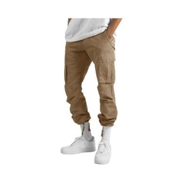 Imagem de Calças Táticas Masculinas Com Grandes Bolsos, Cintura Elástica, 100% A