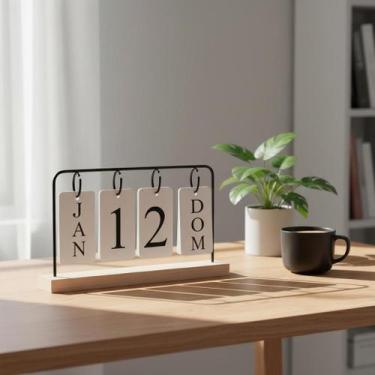 Imagem de Calendário Mesa Permanente De Madeira Home Office Decoração - Interpon