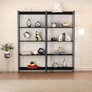 Imagem de Kit 2 Estantes para Livros Altas Industrial Aço 5 Prateleiras 187CMX80