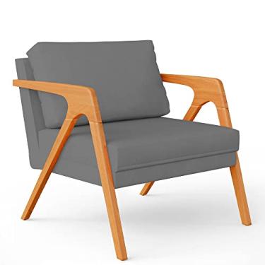 Imagem de Poltrona Decorativa Para Sala De Estar Pietra Com Estrutura De Madeira L02 Suede Cinza - Lyam Decor