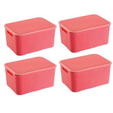 Imagem de Kit Com 4 Caixas Organizadoras com tampa Rattan 3,5 Litros Decorativa Salmão