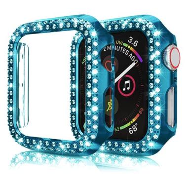 Imagem de ZiEuooo Compatível com Apple Watch Case Series 7 6 5 4 3 2 1 SE para Iwatch 38 40 41 42 44 45 MM Bling Brilhante Strass Capa Protetora PC (Verde, 40 mm)