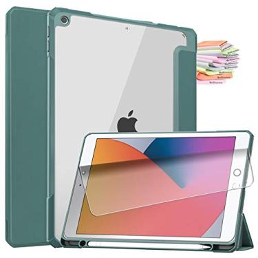 Imagem de Billionn Capa para iPad 10,2 polegadas [iPad 2020 8ª Geração/iPad 7ª Geração] + Protetor de tela, [hibernar/despertar] Capa traseira transparente, verde escuro