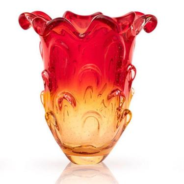 Imagem de Vaso Em Cristal Murano Vermelho E Âmbar - São Marcos 37Cm