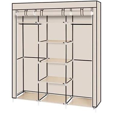 Imagem de Armário De Roupas Portátil Guarda-roupa De Tecido Não Tecido Organizador De Armazenamento De Haste Dupla Guarda-roupa Mobília De Quarto Armário Organizador De Armazenamento De Roupas Bege,Pleasant