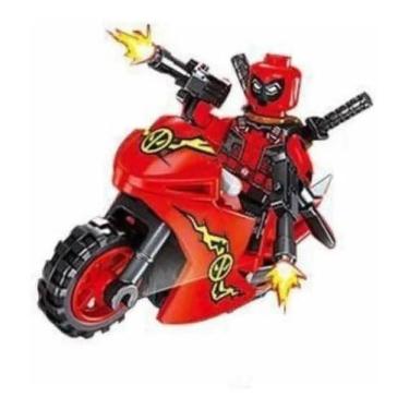 Imagem de Boneco Moto Blocos De Montar Deadpool Red Motorcycle - Mega Block Toys