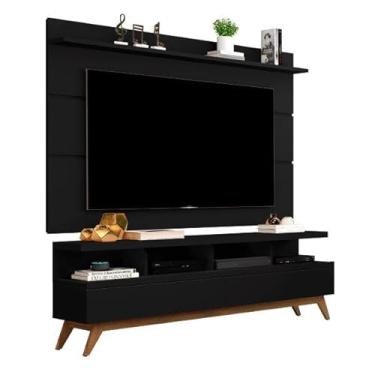 Imagem de Painel E Com Nichos Para Eletronicos Espaço Traseiro Para Cabeamentos e Fixação por Cunha Para TV Até 50'' Cor Off/Freijó