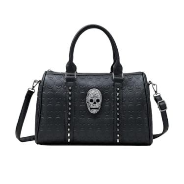 Imagem de Bolsa de ombro vintage 2023 bolsa transversal rebite bolsa de caveira versátil moda bolsa de capacidade para mulheres meninas, Preto