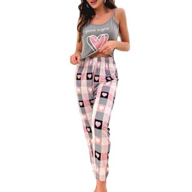 Imagem de WDIRARA Conjunto de pijama feminino com estampa de urso e calça com laço, Rosa multicolorido., M