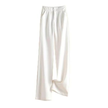 Imagem de Calça de moletom de chiffon cor doce calça folgada cintura alta escritório perna larga casual reta terno formal, Branco, S 40-45kg