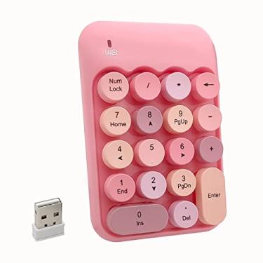 Imagem de Seaciyan Teclado numérico sem fio, ergonômico, fofo, colorido, retro, numérico, portátil, teclado externo sem fio de 2,4 G para computador, laptop (rosa)