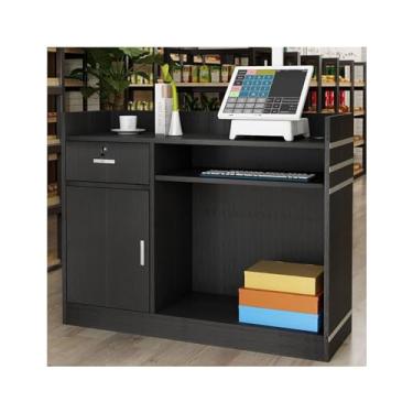 Imagem de Reception Desk With Counter Balcão de recepção com balcão, balcão de varejo para loja de roupas, salão de beleza, lobby e assim por diante(Color:Black,Size:Large)