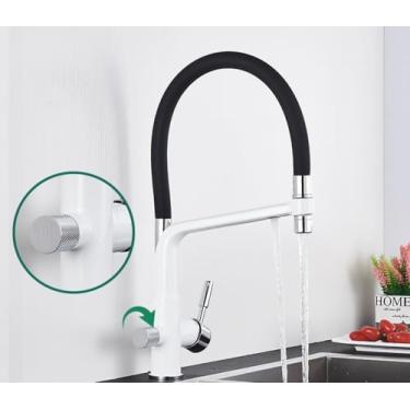 Imagem de Filtro torneira da cozinha ouro escovado 360 giratória torneiras de água pura para cozinha preto pull down purificação misturador água, branco cromo b
