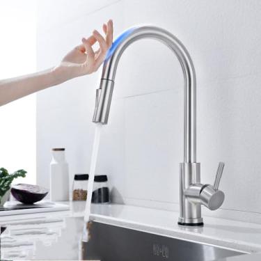Imagem de Torneiras de cozinha com sensor de toque inteligente, torneira de água de cozinha, misturador de pia, controle de toque giratório 360, torneiras misturadoras de água, níquel escovado