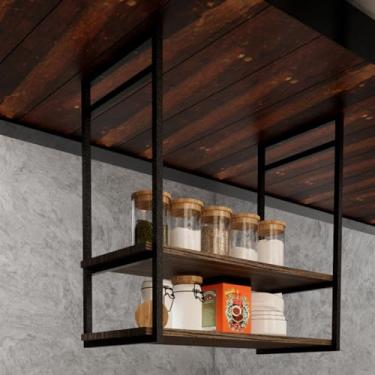 Imagem de Prateleira Nicho Estilo Industrial Suspensa Teto Parede 60cm Preto Fosco